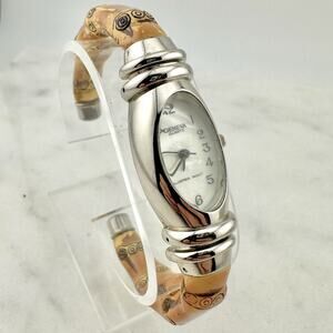 Vintage Geneva Bamboo Cuff Bangle Mother of Pearl Dial Womens Watch New Battery